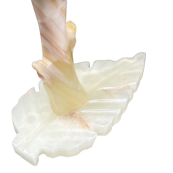 Vintage Handcrafted Onyx Tulip Candle Holder Leaf Base Rare Butter Yellow Decor - Picture 12 of 12